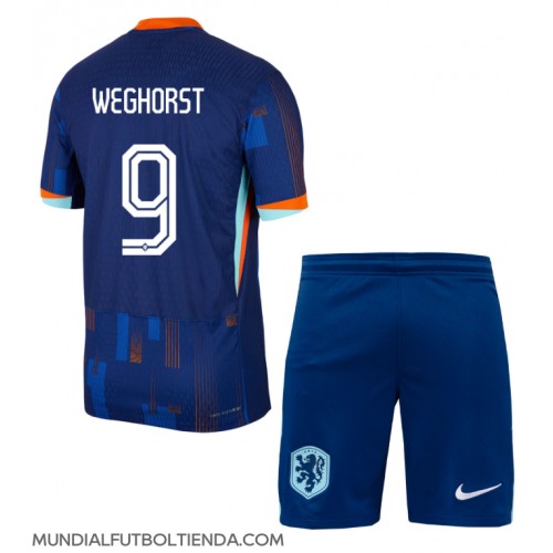 Camiseta Países Bajos Wout Weghorst #9 Segunda Equipación Replica Eurocopa 2024 para niños mangas cortas (+ Pantalones cortos)